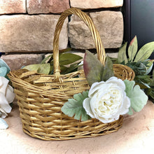 Load image into Gallery viewer, Champagne gold flower girl basket- Flower girl basket gold modern- Sage and gold wedding decor