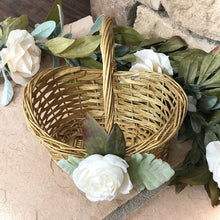 Load image into Gallery viewer, Champagne gold flower girl basket- Flower girl basket gold modern- Sage and gold wedding decor
