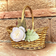 Load image into Gallery viewer, Champagne gold flower girl basket- Flower girl basket gold modern- Sage and gold wedding decor