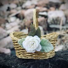 Load image into Gallery viewer, Champagne gold flower girl basket- Flower girl basket gold modern- Sage and gold wedding decor