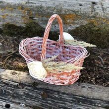 Load image into Gallery viewer, Terracotta burnt orange flower girl basket - Boho flower girl basket with sola wood flowers and pampas grass