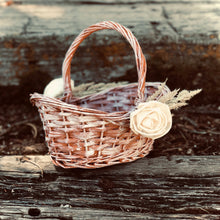 Load image into Gallery viewer, Terracotta burnt orange flower girl basket - Boho flower girl basket with sola wood flowers and pampas grass
