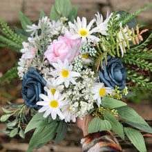 Load image into Gallery viewer, Dusty blue with blush and fern bridal bouquet