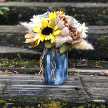 Load image into Gallery viewer, Navy mason jar wedding centerpieces with sunflowers
