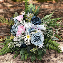Load image into Gallery viewer, Dusty blue with blush and fern bridal bouquet