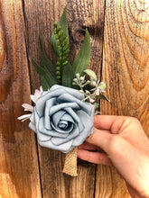 Load image into Gallery viewer, Dusty blue with blush and fern bridal bouquet