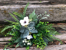 Load image into Gallery viewer, White anemone, ranunculus and mixed greenery wedding bouquet - Anemone bridesmaids bouquets- Anemone boutonniere