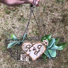 Load image into Gallery viewer, Rustic flower girl basket personalized , Wire basket for flower girl boho wedding unique
