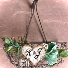 Load image into Gallery viewer, Rustic flower girl basket personalized , Wire basket for flower girl boho wedding unique
