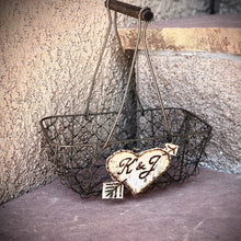 Load image into Gallery viewer, Rustic flower girl basket personalized , Wire basket for flower girl boho wedding unique