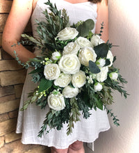 Load image into Gallery viewer, Traditional white rose and peony cascading bridal wedding bouquet