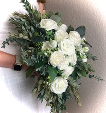 Load image into Gallery viewer, Traditional white rose and peony cascading bridal wedding bouquet