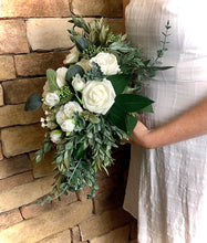 Load image into Gallery viewer, Traditional white rose and peony cascading bridal wedding bouquet