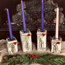 Load image into Gallery viewer, Advent wreath for Christmas 4 piece set with purple and pink taper candles