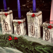 Load image into Gallery viewer, Advent wreath for Christmas 4 piece set with purple and pink taper candles