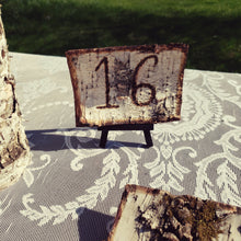Load image into Gallery viewer, Birch table numbers - Wedding table numbers white birch bark - Wood table numbers for event