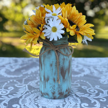 Load image into Gallery viewer, Distressed mason jars l Sunflower arrangement in mason jars - Sunflower wedding