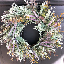 Load image into Gallery viewer, Artificial faux Eucalyptus wreath | Spring wreath for front door for outdoors | Lavender wreaths