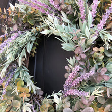 Load image into Gallery viewer, Artificial faux Eucalyptus wreath | Spring wreath for front door for outdoors | Lavender wreaths