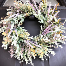 Load image into Gallery viewer, Artificial faux Eucalyptus wreath | Spring wreath for front door for outdoors | Lavender wreaths