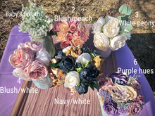 Load image into Gallery viewer, Dusty blue wedding | Blush wedding decor | Half gallon mason jar | Rustic bridal shower center pieces | Rose floral arrangement in vase