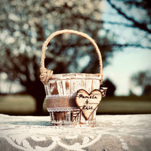 Load image into Gallery viewer, Rustic flower girl basket Personalized flower girl basket Flower girl basket rustic Flower girl basket personalized