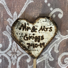Load image into Gallery viewer, Birch bark personalized wedding cake topper- Rustic wedding bark cake topper