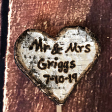 Load image into Gallery viewer, Birch bark personalized wedding cake topper- Rustic wedding bark cake topper