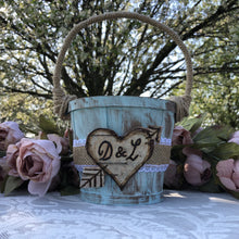Load image into Gallery viewer, Rustic flower girl basket Personalized flower girl basket Flower girl basket rustic Flower girl basket personalized