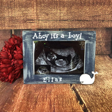 Load image into Gallery viewer, Ahoy it's a boy ultrasound sonogram frame for nautical baby shower