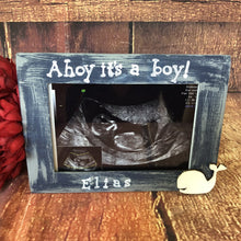 Load image into Gallery viewer, Ahoy it's a boy ultrasound sonogram frame for nautical baby shower