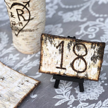 Load image into Gallery viewer, Birch table numbers - Wedding table numbers white birch bark - Wood table numbers for event
