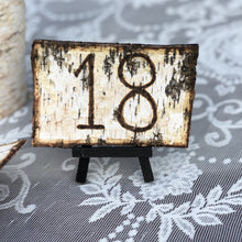 Load image into Gallery viewer, Birch table numbers - Wedding table numbers white birch bark - Wood table numbers for event