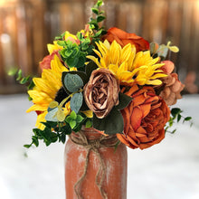 Load image into Gallery viewer, Terracotta painted mason jars - Terracotta themed sunflower wedding table decor -