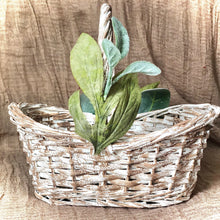 Load image into Gallery viewer, Classic white and green flower girl basket personalized - Custom flower girl basket with lambs ear greenery