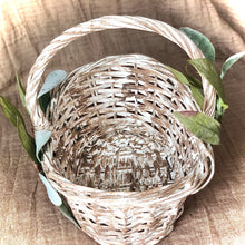 Load image into Gallery viewer, Classic white and green flower girl basket personalized - Custom flower girl basket with lambs ear greenery
