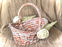 Load image into Gallery viewer, Terracotta burnt orange flower girl basket - Boho flower girl basket with sola wood flowers and pampas grass