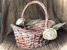 Load image into Gallery viewer, Terracotta burnt orange flower girl basket - Boho flower girl basket with sola wood flowers and pampas grass