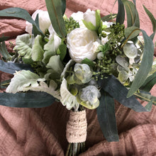 Load image into Gallery viewer, White peony boutonniere, White flowers with greenery boutonnieres, Classic wedding boutonnieres