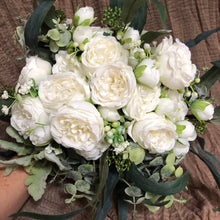 Load image into Gallery viewer, White and green wedding bouquet Classic white peony bridal bouquet Greenery bouquet with white flowers