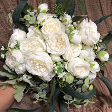 Load image into Gallery viewer, White peony boutonniere, White flowers with greenery boutonnieres, Classic wedding boutonnieres