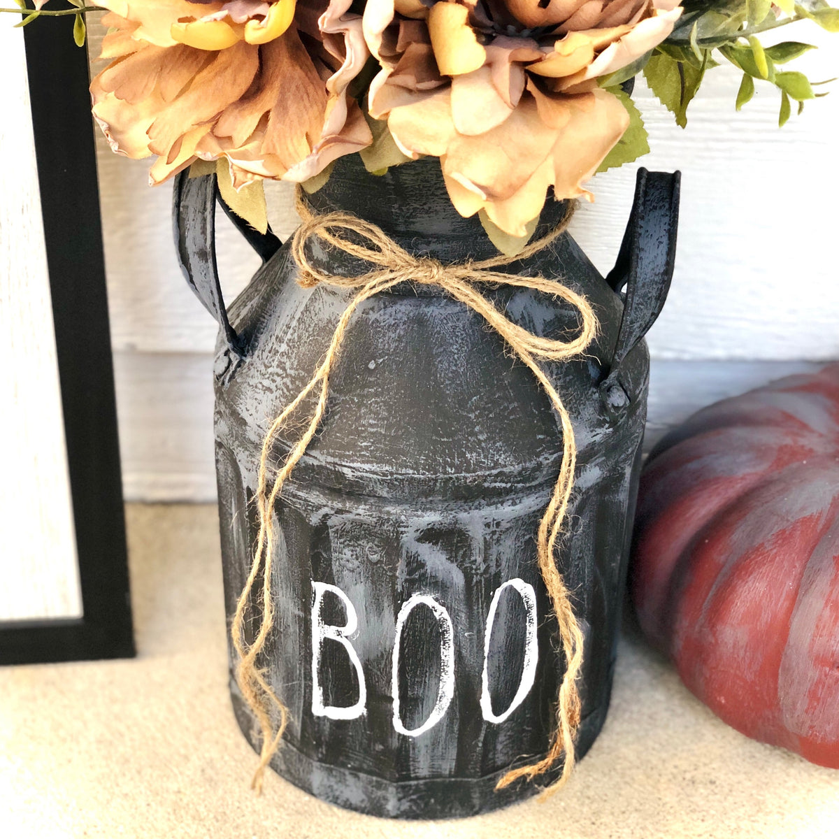 Halloween outdoor decorations for porch Boo decor large milk can dec