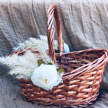 Load image into Gallery viewer, Boho flower girl basket pampas grass, Willow basket for flower girl boho style