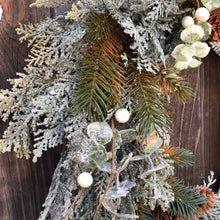 Load image into Gallery viewer, Glittered cedar Christmas wreath, Winter wedding decor, Winter wreath Cedar and pine wreath for front door, Winter door wreath pinecones