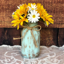 Load image into Gallery viewer, Distressed mason jars l Sunflower arrangement in mason jars - Sunflower wedding