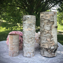Load image into Gallery viewer, 12, 14 or 15 inch white birch bark personalized vase - Tall rustic wedding centerpiece- Unique engagement vase- Wood burned engraved heart and initials