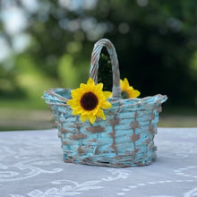 Load image into Gallery viewer, Flower girl basket rustic | Sunflower wedding basket | Willow basket with sunflowers | Rustic wedding decor | Country wedding | Barn wedding