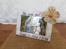 Load image into Gallery viewer, She said yes rustic engagement frame, Engagement gift for couple