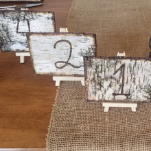 Load image into Gallery viewer, Birch table numbers - Wedding table numbers white birch bark - Wood table numbers for event