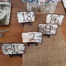 Load image into Gallery viewer, Birch table numbers - Wedding table numbers white birch bark - Wood table numbers for event